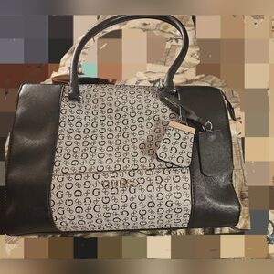 Guess Monogram Satchel in Black and Cream